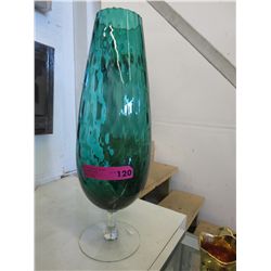 Vintage large art glass vase - Clear to Green