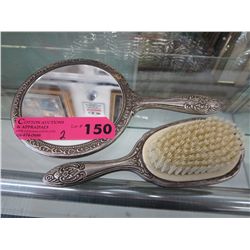 Silver plated  vintage hand mirror & brush
