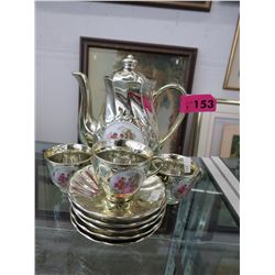 Silver luster teapot, cups & saucers