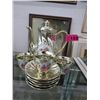 Image 1 : Silver luster teapot, cups & saucers
