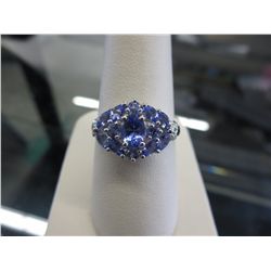 Tanzanite cluster ring set with 10 diamonds
