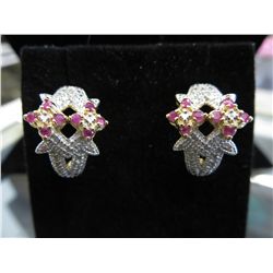Brand new sterling silver ruby & diamond earrings