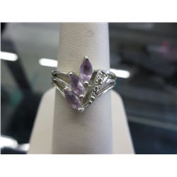 Sterling silver diamond & violet amethyst ring