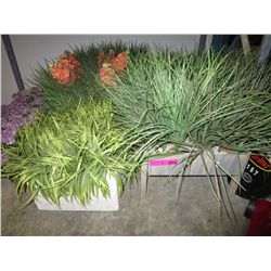 Artificial grass and flowers