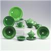 Image 1 : 14 assorted FIESTA medium green pieces: a teapot and lid (stilt-pull chip does not reach glaze),...