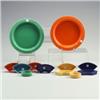 Image 1 : 2 FIESTA 11" 6-piece condiment trays: one turquoise and one red with turquoise or yellow circular...