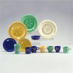 13 FIESTA commemorative pieces: three 10 1/2" calendar plates (1954 & 1955) in green, ivory, and...