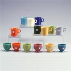 14 FIESTA cups: 8 mugs, 6 custards in assorted colors. Small nicks to blue and yellow custards, c...