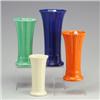Image 1 : 4 FIESTA flaring fluted vases: 12" cobalt, 10" red (couple minute flecks) and turquoise, 8" ivory...