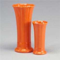 2 FIESTA red flaring fluted vases, 12" and 8". A few minute flecks to both, mostly largest....