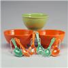 Image 1 : 3 FIESTA Kitchen Kraft salad sets: 2 red 11" bowls (a few minute nicks to one), one 10" chartreus...
