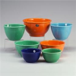 7 FIESTA Kitchen Kraft mixing bowls: two 6 1/4" in cobalt and turquoise; two 7 1/2" in turquoise...