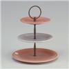 Image 1 : FIESTA 3-tier cookie tray with 6" and 9 1/2" rose plates, and 7 1/2" plate joined by a brass supp...