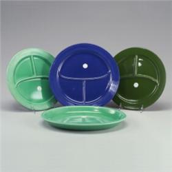3 FIESTA three-part lunch plates: 11 1/2" in cobalt (wear), 10 1/4" in turquoise and forest green...