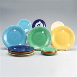 15 FIESTA plates: eight 6 1/4" including two medium green (scratches to light blue and cobalt), a...