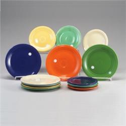 14 FIESTA plates including medium green, red, and cobalt, seven each in 7 1/4" and 9 1/2". Scratc...