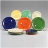 Image 1 : 14 FIESTA plates including medium green, red, and cobalt, seven each in 7 1/4" and 9 1/2". Scratc...