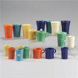 19 FIESTA 3 1/2" and 4 1/2" goblets and 3" mugs in assorted colors, including cobalt and red. Sma...