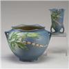 Image 1 : Two ROSEVILLE blue Bleeding Heart pieces: a spherical planter (as-is condition: chips, cracks, dr...