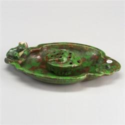 WELLER Coppertone bowl and flower frog. Minor Y-shaped line to base of bowl (does not go through)...