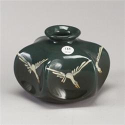 Fine WELLER Jap Birdmal star-shaped squat vase decorated in squeezebag with flying white geese on...