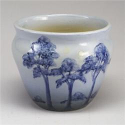 WELLER Jap Birdmal jardiniere with landscape of indigo trees and full moon on a light blue ground...