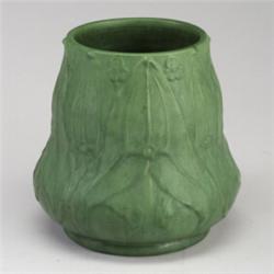ROSEVILLE Rozane Egypto vase embossed with lotus leaves and blossoms, covered in a smooth vellum...
