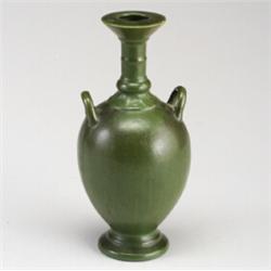 ROSEVILLE Rozane Egypto urn with bulbous body and flaring neck, covered in a fine rich green semi...