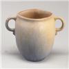 Image 1 : ROSEVILLE Earlam two-handled vase with four-sided rim, in pink and blue. Unmarked. 6" x 8"...