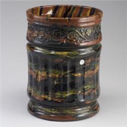 Early PETERS AND REED fluted planter embossed with a band of flowers around the rim. 4" hairline,...