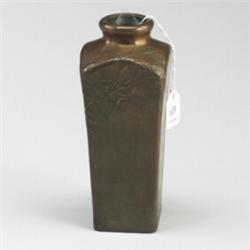 Rare CLEWELL vase embossed with roses. Naturally repatinating finish. Unmarked. 6"...