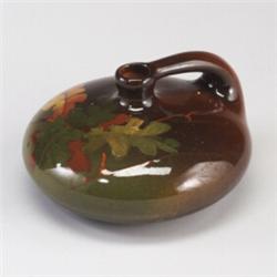 WELLER Louwelsa squat jug painted with oak branches. Stamped WELLER LOUWELSA. 3 1/4" x 5 3/4"...