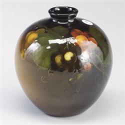 WELLER Louwelsa spherical vase painted by E. Brown with grapes. Some glaze misses around rim and...