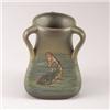 Image 1 : WELLER Dickensware II three-sided vase incised with swimming fish. Several firing lines. Impresse...