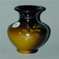 ROSEVILE Rozane Royal Dark bulbous cabinet vase painted with branch of green leaves by FR. Minute...