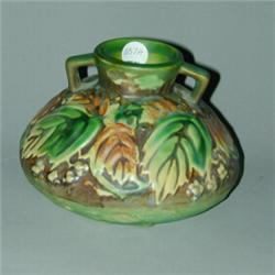 ROSEVILLE Blackberry squat vessel. Unmarked. 4 1/2" x 6"...