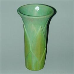 ROSEVILLE green Early Velmoss flaring vase. Unmarked. 11 1/2"...