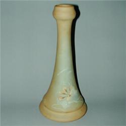OWENS Matt Utopian tall vase painted with nasturtiums on a bisque ground. Impressed Owens, artist...