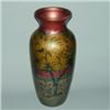 Image 1 : Tall and fine WELLER La Sa baluster vase painted with gray trees in front of a gold, green and re...