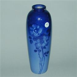 Rare WELLER Blue Louwelsa tall ovoid vase painted with branches of roses. Stamped Weller Louwelsa...