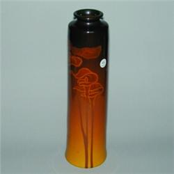 Fine and unusual WELLER Louwelsa tall cylindrical vase painted by Frank Ferrell with stylized jac...