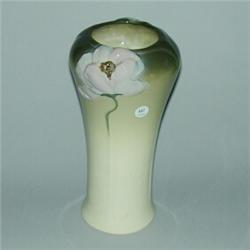 WELLER Floretta tall bulbous vase embossed with pink poppies on a green ground. Stamped Weller Fl...
