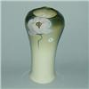 Image 1 : WELLER Floretta tall bulbous vase embossed with pink poppies on a green ground. Stamped Weller Fl...