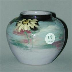 WELLER Rochelle squat vessel painted with ivory daisies. Unmarked. 3 1/2" x 4"...