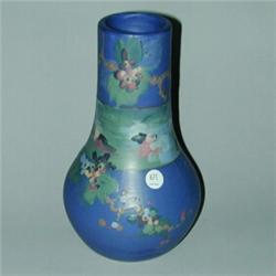 WELLER Blue and Decorated bulbous vase painted with branches of cherry blossoms. Restoration to d...