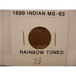 1899 Indian Head Cent, Rainbow Toned