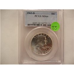 1963-D Franklin Half Dollar, Graded by PCGS MS64