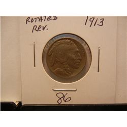 1913 Buffalo Nickel, Good Date, Rotated Reverse