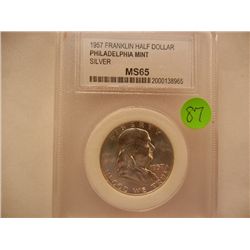 1957 Franklin Half Dollar, Graded by PCC MS65