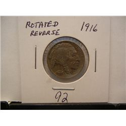 1916 Buffalo Nickel, Good Date, Rotated Reverse